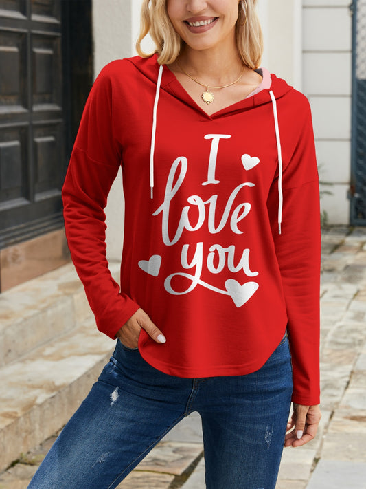 FAM-FAM I LOVE YOU Drawstring Long Sleeve Hoodie Rust
