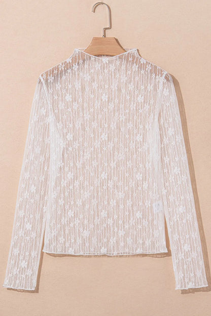 Sheer Floral Lace Long Sleeve Slim Fit Top