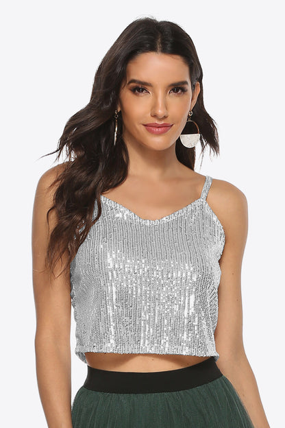 Sequin Cropped Cami Silver One Size