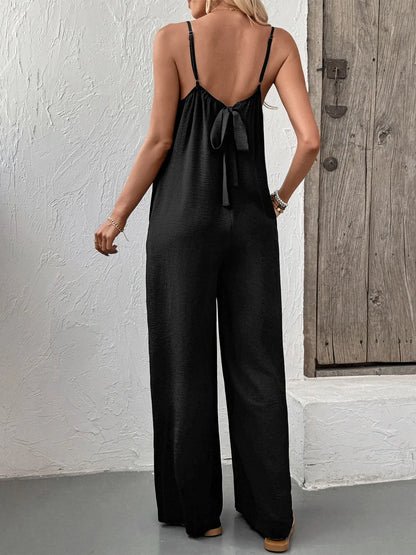 Lace Trim V-Neck Wide Leg Jumpsuit