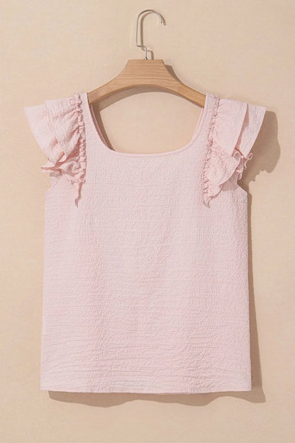 Textured Bow Knot Frilled Butterfly Sleeve Blouse