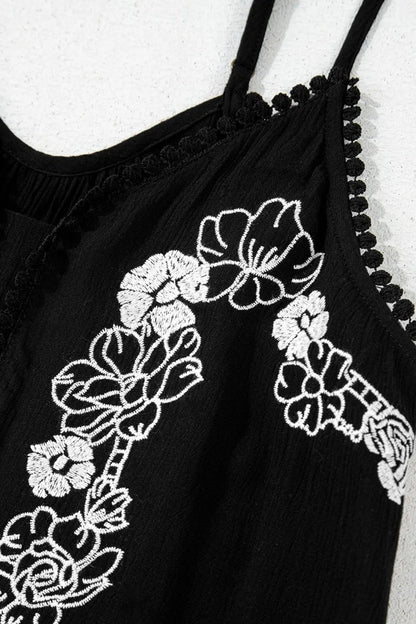 Floral Ruffled Hem Embroidery Cami