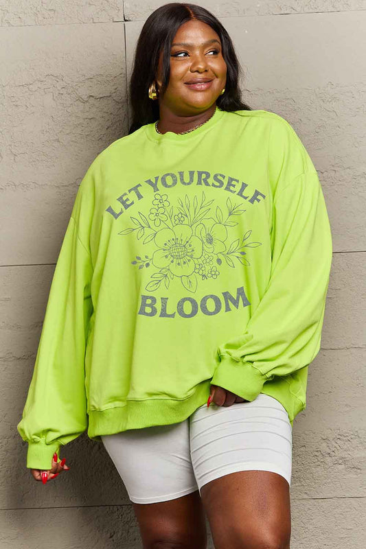 Simply Love Simply Love Full Size LET YOURSELF BLOOM Graphic Sweatshirt Yellow-Green