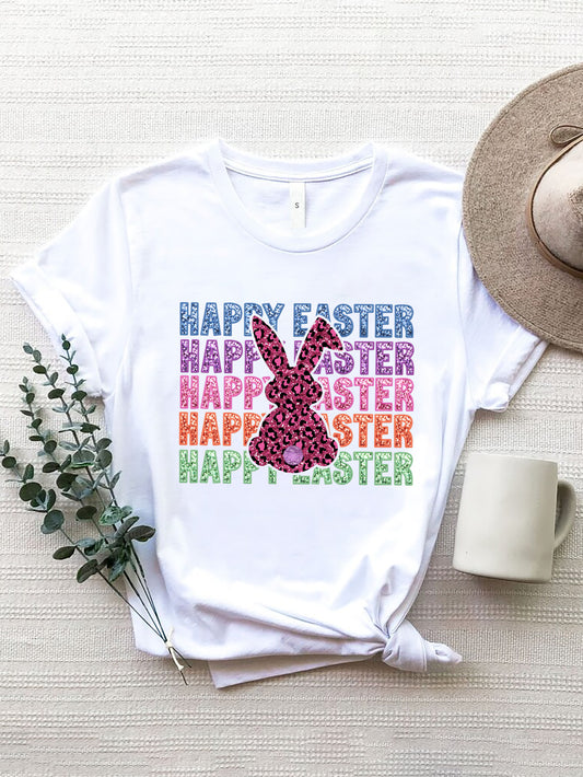 HAPPY EASTER Round Neck Short Sleeve T-Shirt White