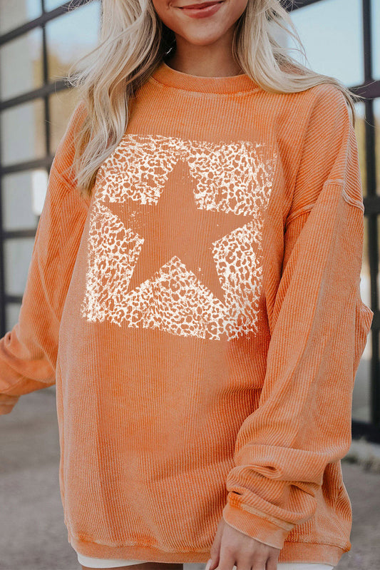 Star Round Neck Long Sleeve Oversize Sweatshirt Sherbet