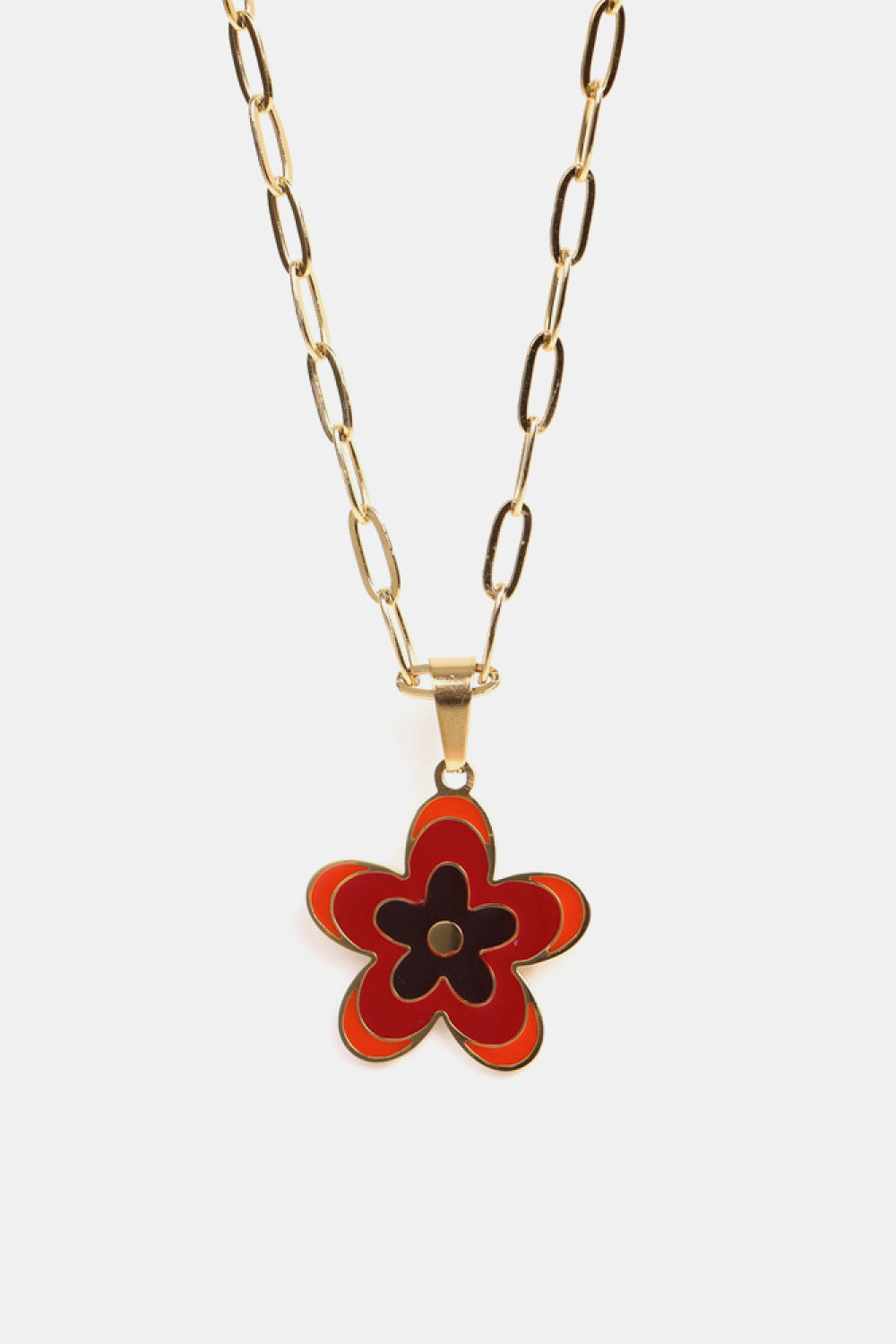 Flower Pendant Stainless Steel Necklace Deep Red One Size