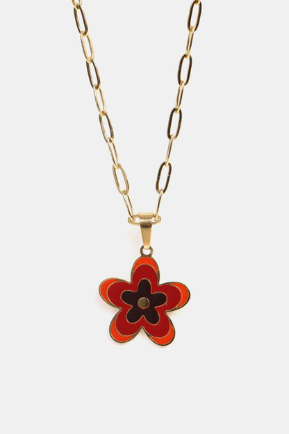 Flower Pendant Stainless Steel Necklace Deep Red One Size