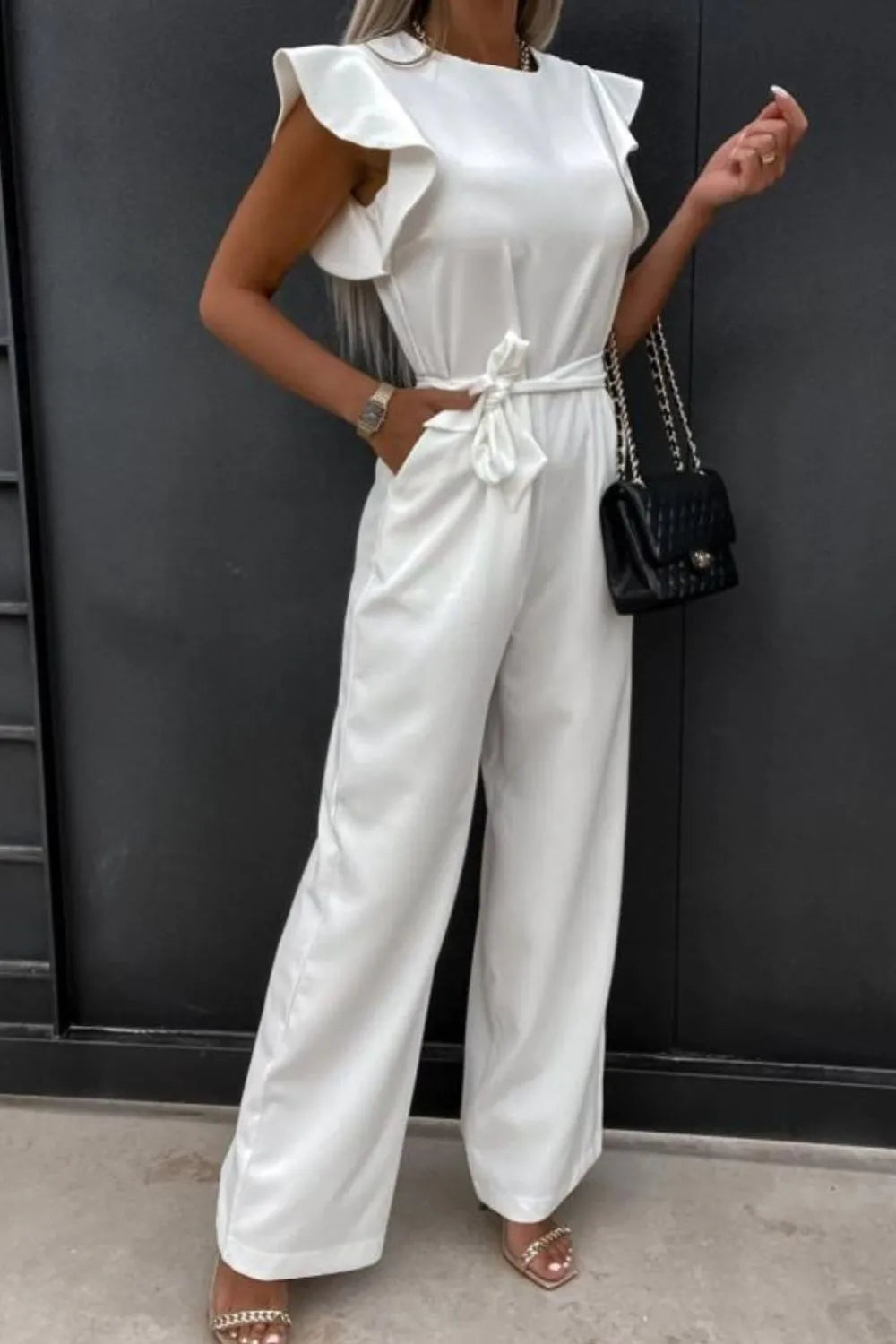Round Neck Cap Sleeve Jumpsuit