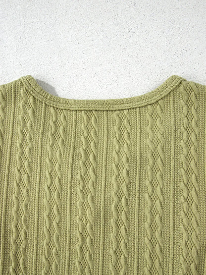 Textured Knit Slim Fit Notch V Neck Top