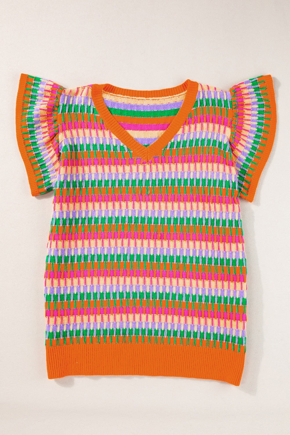 Contrast Striped V-Neck Knit Top