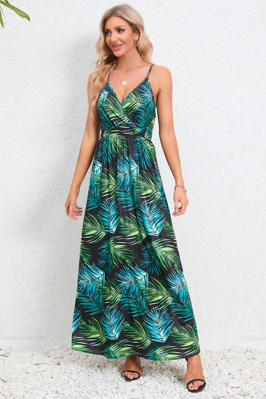 Printed Surplice Maxi Cami Dress Turquoise