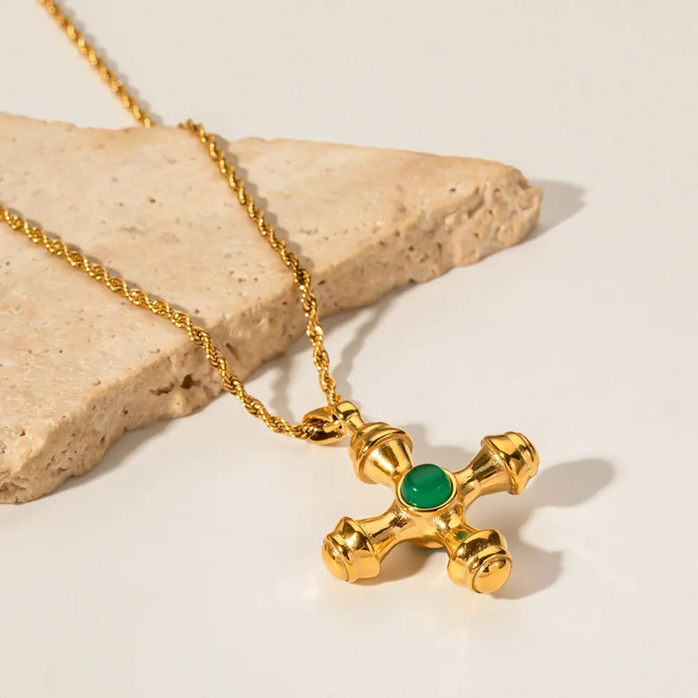 Gold-Plated Stainless Steel Cross Shape Pendant Necklace Style B One Size