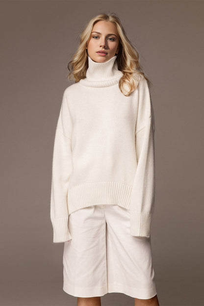 Basic Bae Turtleneck Dropped Shoulder Long Sleeve Sweater White One Size