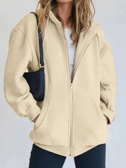 Zip-Up Drawstring Hoodie Ivory