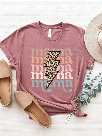 MAMA Round Neck Short Sleeve T-Shirt Dusty Pink