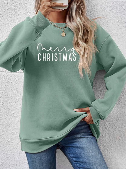 MERRY CHRISTMAS Dropped Shoulder Sweatshirt Sage
