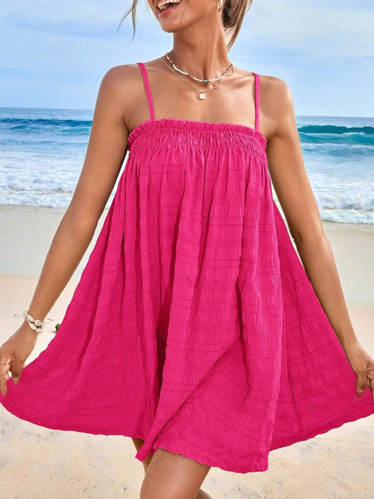 Frill Textured Mini Cami Dress Rose Red