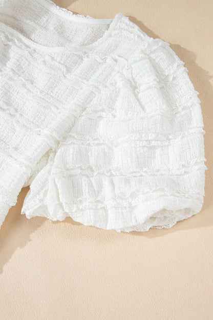 Frilled Lace Trim Bubble Sleeve Blouse