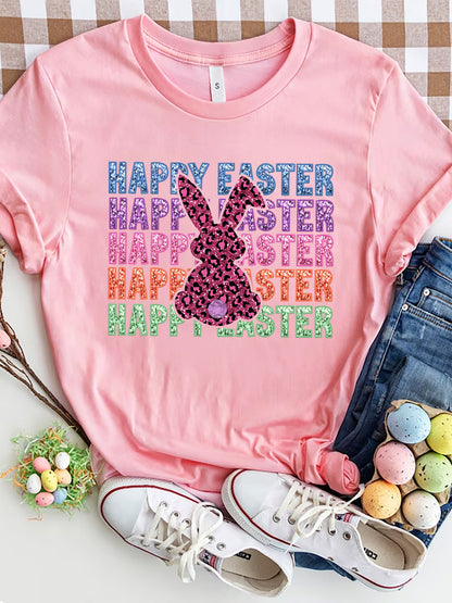 HAPPY EASTER Round Neck Short Sleeve T-Shirt Blush Pink