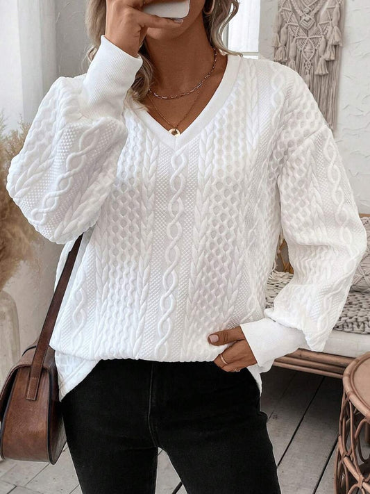 V-Neck Long Sleeve Sweatshirt White