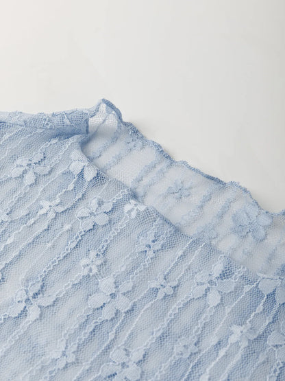 Lace See-Through Long Sleeve Blouse