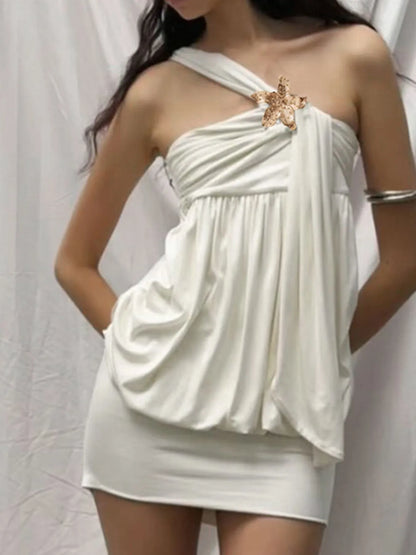 Ruched One-Shoulder Mini Dress