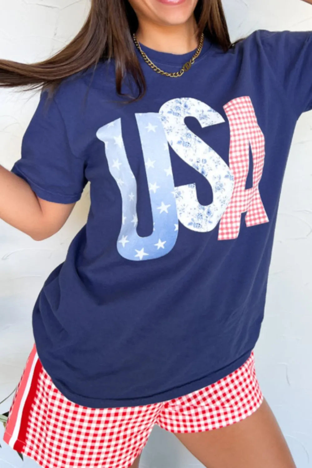 USA Letter Round Neck T-Shirt