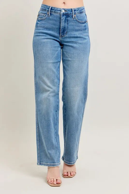 Judy Blue Full Size Tummy Control Vintage Wash Straight Jeans Plus Size Medium