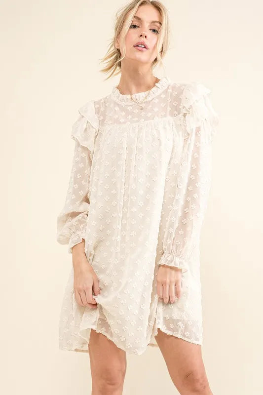 And The Why Ruffle Shoulder with Textured Woven Dress Cream