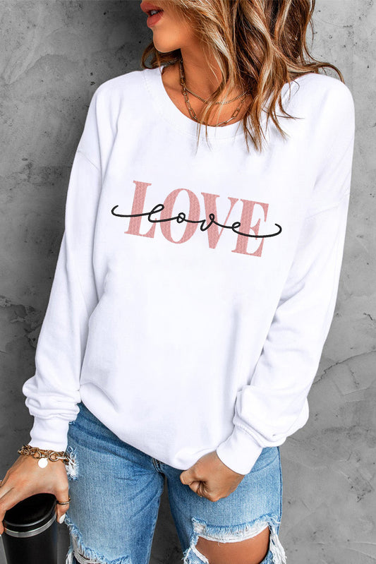 LOVE Round Neck Dropped Shoulder Sweatshirt White