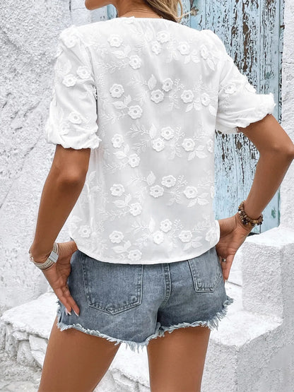 Tie Front Puff Sleeve Blouse
