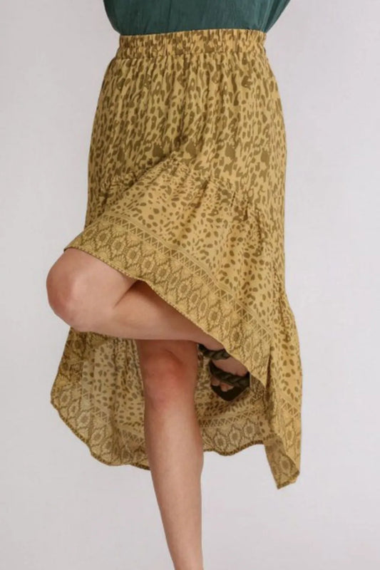 Umgee Full Size Animal Border Print High Low Skirt Plus Size