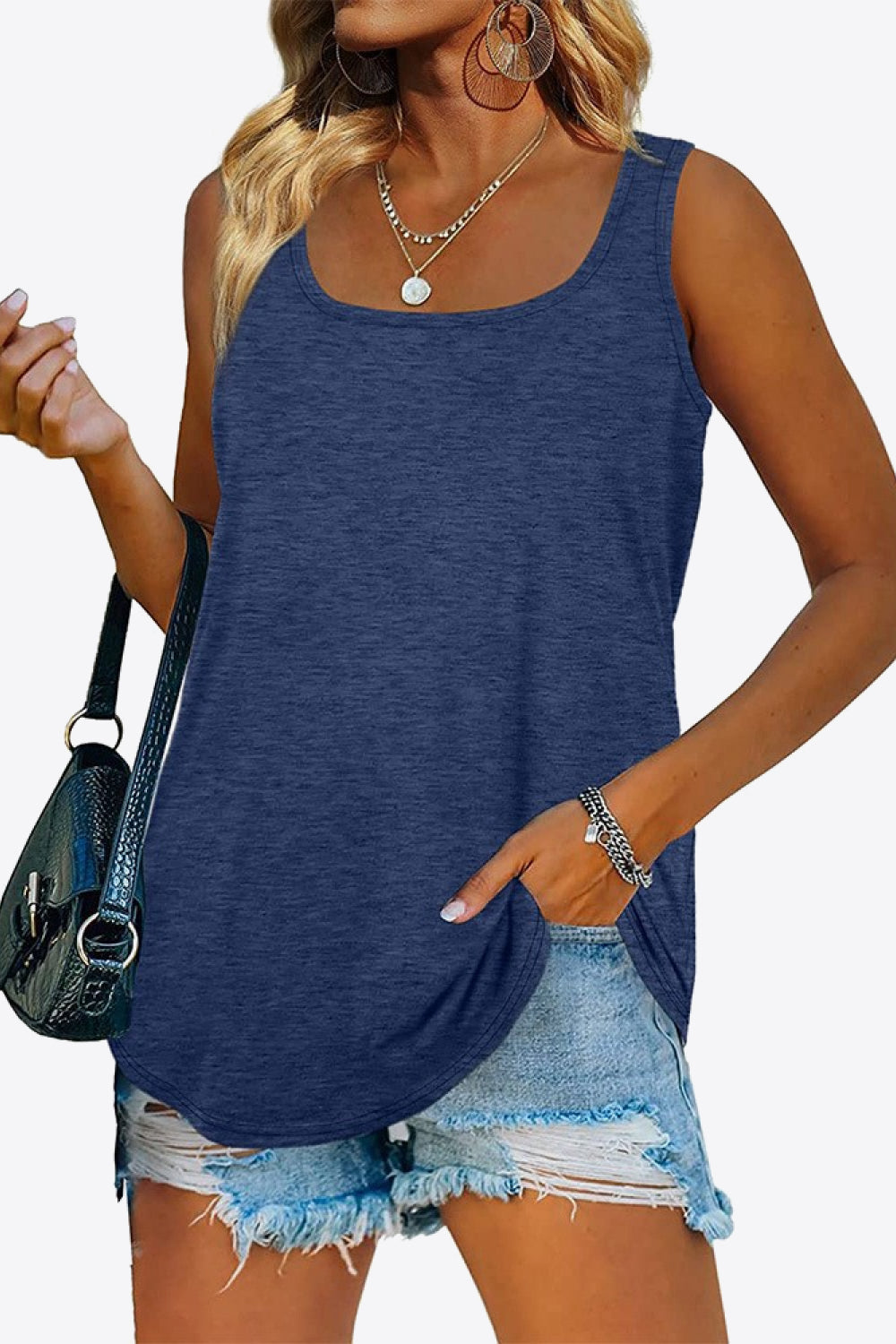 Curved Hem Square Neck Tank Navy