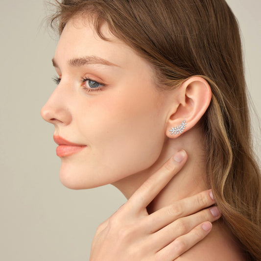 Moissanite 925 Sterling Silver Leaf Shape Stud Earrings Silver One Size