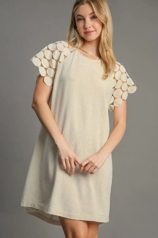 Umgee Full Size Round Neck Mini Dress Plus Size OATMEAL