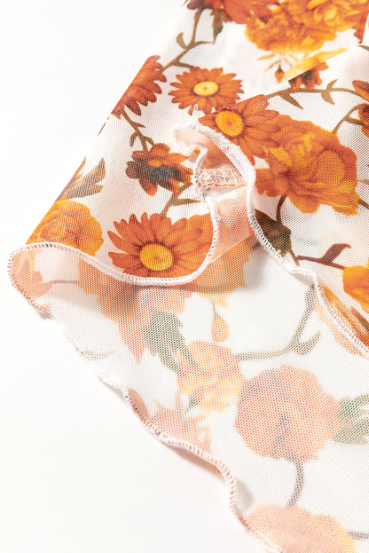 Printed Mock Neck Flare Sleeve Top
