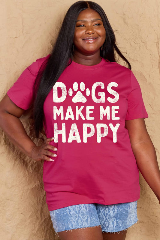 Simply Love Full Size DOGS MAKE ME HAPPY Graphic Cotton T-Shirt Hot Pink