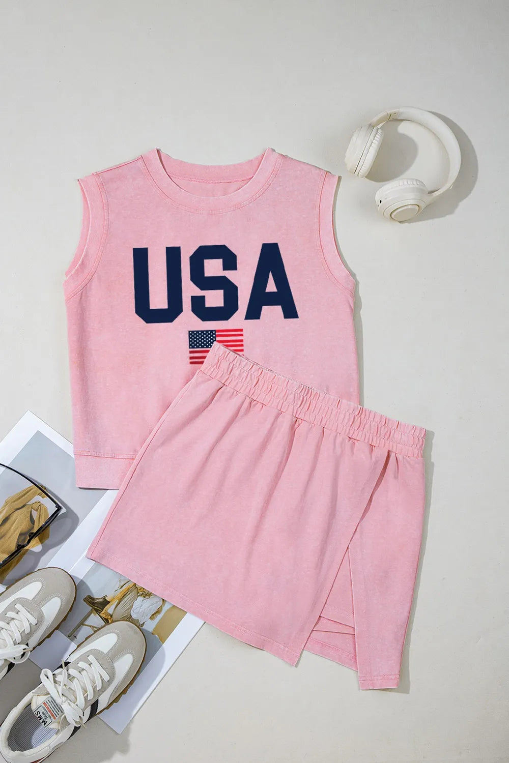 USA Round Neck Tank and Shorts Set