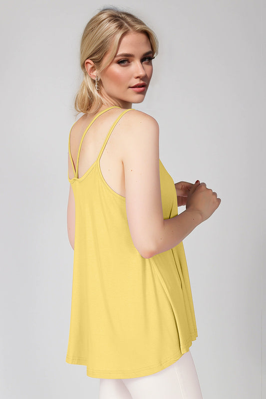 Basic Bae Bamboo Scoop Neck Double Spaghetti Straps Cami Light Yellow
