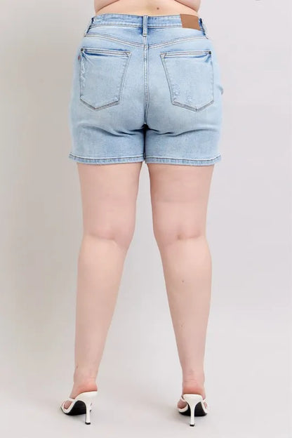 Judy Blue Full Size Mid Rise Washed Denim Shorts Plus Size