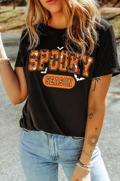 SPOOKY SEASON Round Neck Short Sleeve T-Shirt Black