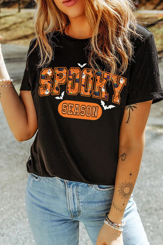 SPOOKY SEASON Round Neck Short Sleeve T-Shirt Black