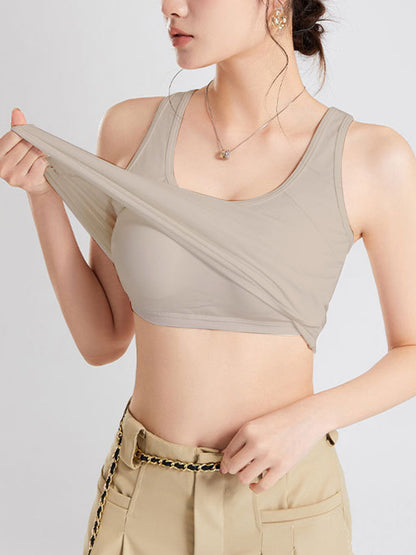 Crisscross Scoop Neck Wide Strap Cropped Tank with Chest Pads Dust Storm