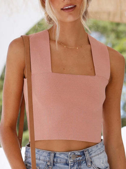 Square Neck Wide Strap Tank Dusty Pink