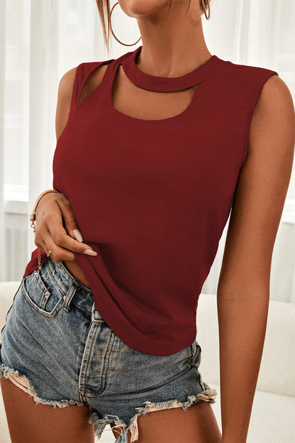 Cutout Sleeveless Top Wine