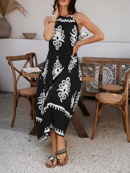 Devine Grecian Neck Printed Maxi Dress