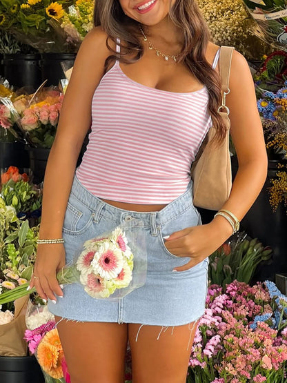 Devine Striped Scoop Neck Cami Blush Pink