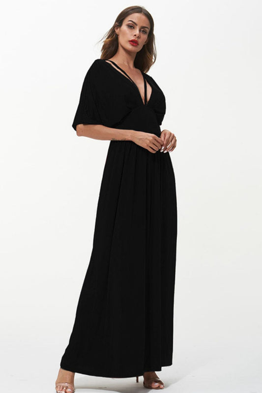Shiny Strappy Neck Maxi Dress Black