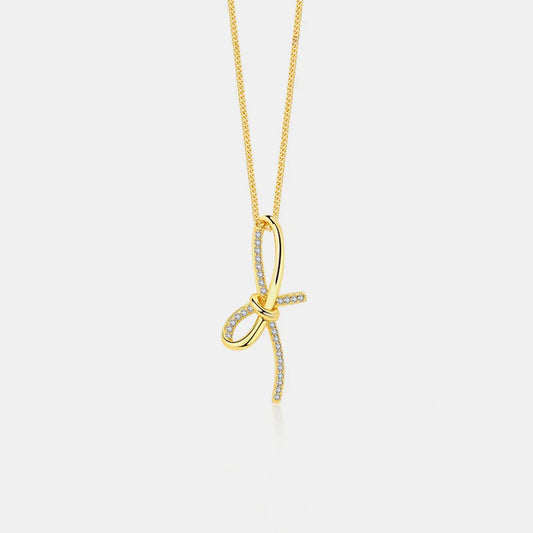 Zircon Bow Pendant Necklace Gold One Size