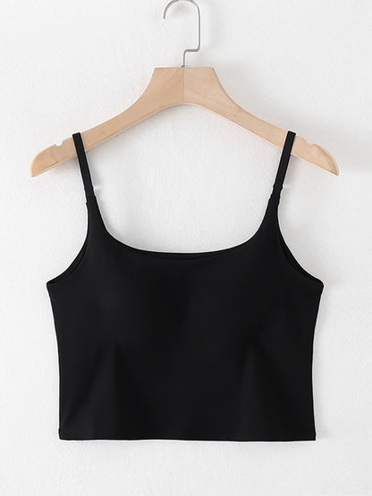 Scoop Neck Cropped Cami with Chest Pads Black